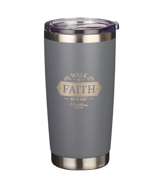 Christian Art Gifts Walk By Faith Gray Stainless Steel Mug - 1 Corinthians 5:7 | 灰色不鏽鋼馬克杯 - 哥林多前書 5:7