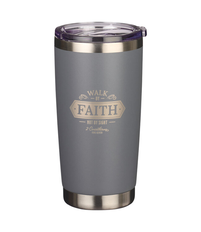 Walk By Faith Gray Stainless Steel Mug - 1 Corinthians 5:7 | 灰色不鏽鋼馬克杯 - 哥林多前書 5:7
