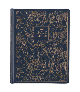 Christian Art Gifts Navy Blue Floral Faux Leather Hardcover Large Print KJV Note-taking Bible