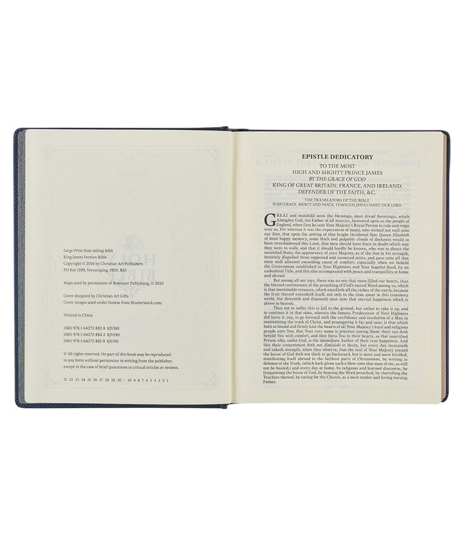 Navy Blue Floral Faux Leather Hardcover Large Print KJV Note-taking Bible