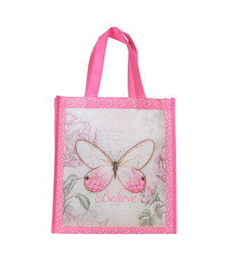 Christian Art Gifts Believe Pink Butterfly Shopping Bag | 粉紅色蝴蝶購物袋