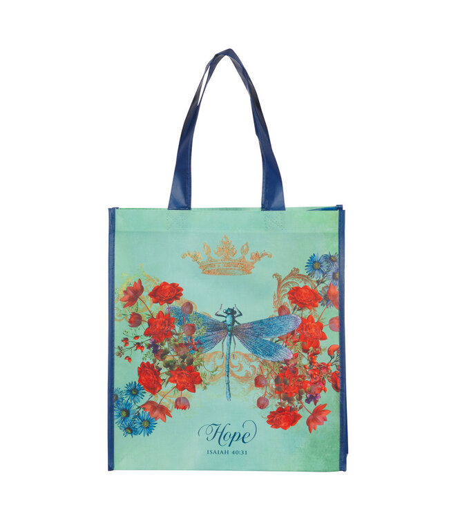 Hope Dragonfly Teal Non-Woven Coated Tote Bag - Isaiah 40:31 | 蜻蜓水藍無紡布塗層環保袋 - 以賽亞書 40:31