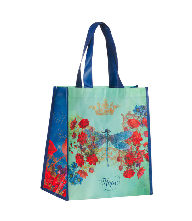 Hope Dragonfly Teal Non-Woven Coated Tote Bag - Isaiah 40:31 | 蜻蜓水藍無紡布塗層環保袋 - 以賽亞書 40:31