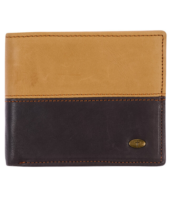 Two-tone Dark Brown and Camel Tan Leather Wallet with Cross Badge | 兩色深棕和駝色的皮革錢包，帶有十字徽章
