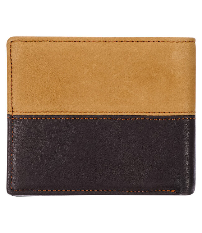 Two-tone Dark Brown and Camel Tan Leather Wallet with Cross Badge | 兩色深棕和駝色的皮革錢包，帶有十字徽章