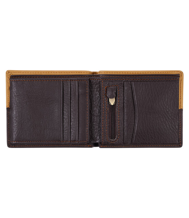 Two-tone Dark Brown and Camel Tan Leather Wallet with Cross Badge | 兩色深棕和駝色的皮革錢包，帶有十字徽章