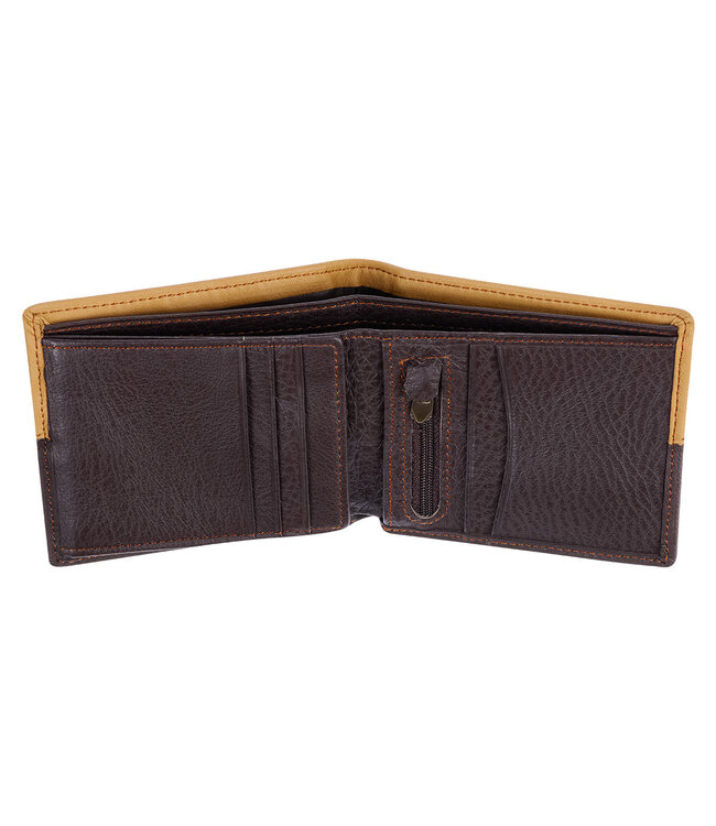 Two-tone Dark Brown and Camel Tan Leather Wallet with Cross Badge | 兩色深棕和駝色的皮革錢包，帶有十字徽章