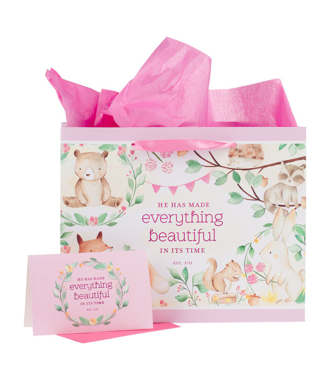 Everything Beautiful Forest Animals Large Landscape Gift Bag with Card Set - Ecclesiastes 3:11 | 「Everything Beautiful Forest Animals」大號橫向禮物袋套裝，附卡片 - 《傳道書》3:11