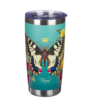 Christian Art Gifts Teal Hope Butterfly Stainless Steel Travel Tumbler - Isaiah 40:31 | 藍綠色盼望蝴蝶不銹鋼旅行保溫杯 - 以賽亞書 40:31
