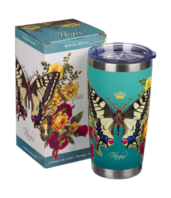 Teal Hope Butterfly Stainless Steel Travel Tumbler - Isaiah 40:31 | 藍綠色盼望蝴蝶不銹鋼旅行保溫杯 - 以賽亞書 40:31