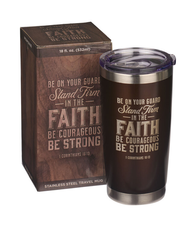 Stand Firm Brown Stainless Steel Mug - 1 Corinthians 16:13 | 「站立得穩」啡色不銹鋼杯 - 哥林多前書 16:13