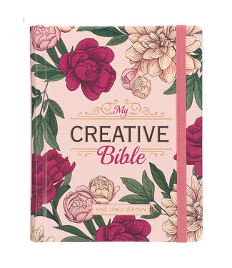 Christian Art Gifts Rose-pink Floral Faux Leather Hardcover KJV My Creative Bible with Elastic Closure