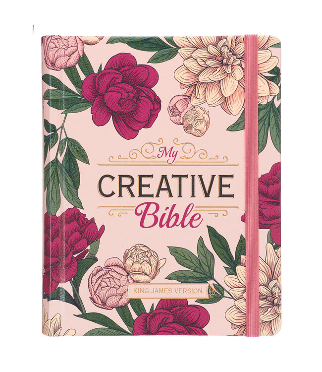 Rose-pink Floral Faux Leather Hardcover KJV My Creative Bible with Elastic Closure
