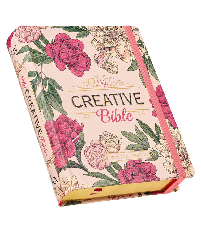 Rose-pink Floral Faux Leather Hardcover KJV My Creative Bible with Elastic Closure