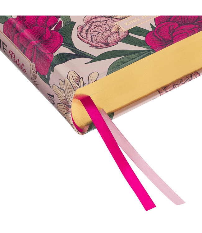 Rose-pink Floral Faux Leather Hardcover KJV My Creative Bible with Elastic Closure