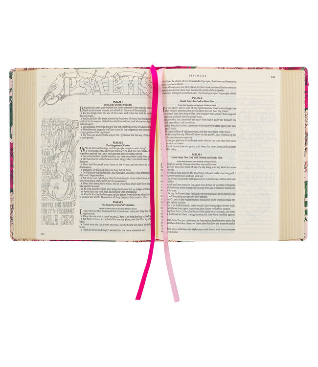 Rose-pink Floral Faux Leather Hardcover KJV My Creative Bible with Elastic Closure