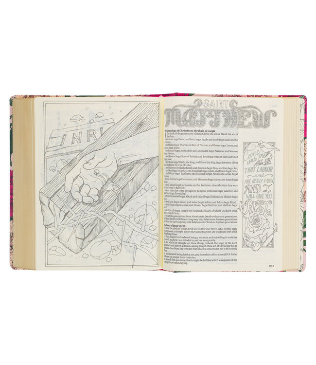 Rose-pink Floral Faux Leather Hardcover KJV My Creative Bible with Elastic Closure