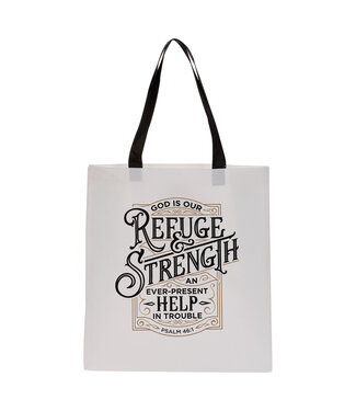 Christian Art Gifts Refuge and Strength Black and White Shopping Tote Bag - Psalm 46:1