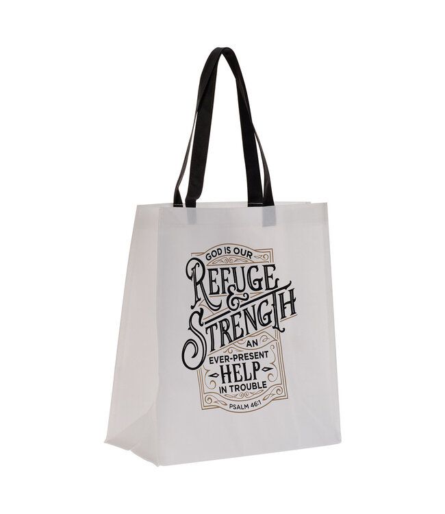 Refuge and Strength Black and White Shopping Tote Bag - Psalm 46:1
