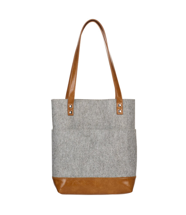 Silver Heart Heather Gray Felt and Toffee Brown Faux Leather Fashion Bible Tote Bag | 灰色毛毯和啡色仿皮時尚聖經手提袋