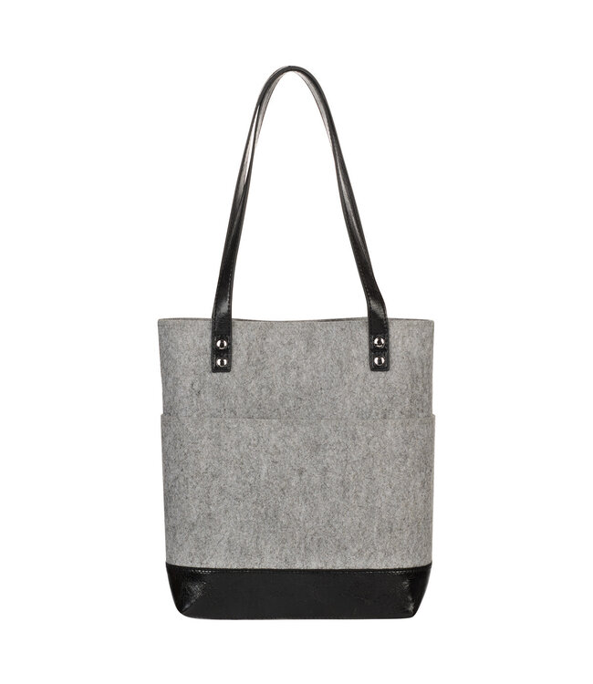 The Plans Heather Gray Felt and Black Faux Leather Fashion Bible Tote Bag - Jeremiah 29:11 | 《The Plans》灰毛氈黑仿皮時尚聖經手提袋-耶利米書29:11