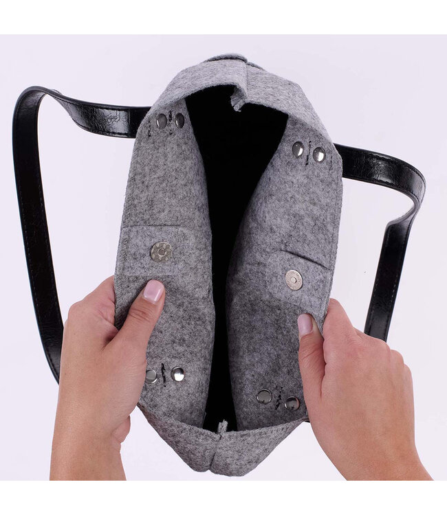 The Plans Heather Gray Felt and Black Faux Leather Fashion Bible Tote Bag - Jeremiah 29:11 | 《The Plans》灰毛氈黑仿皮時尚聖經手提袋-耶利米書29:11