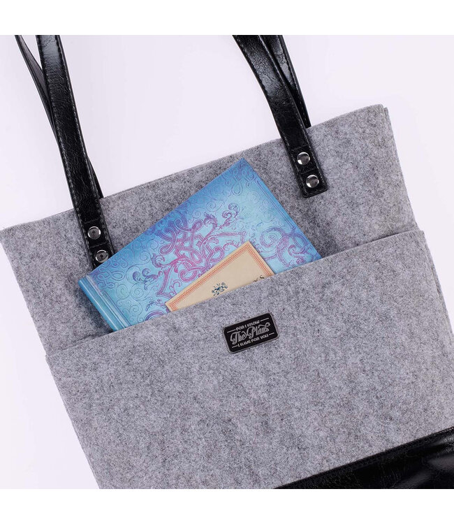 The Plans Heather Gray Felt and Black Faux Leather Fashion Bible Tote Bag - Jeremiah 29:11 | 《The Plans》灰毛氈黑仿皮時尚聖經手提袋-耶利米書29:11