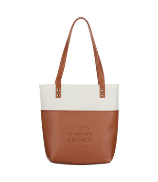 Christian Art Gifts Strength & Dignity Two-tone Toffee and Cream Felt Fashion Bible Tote Bag - Proverbs 31:25 時尚聖經手提袋 - 箴言 31:25