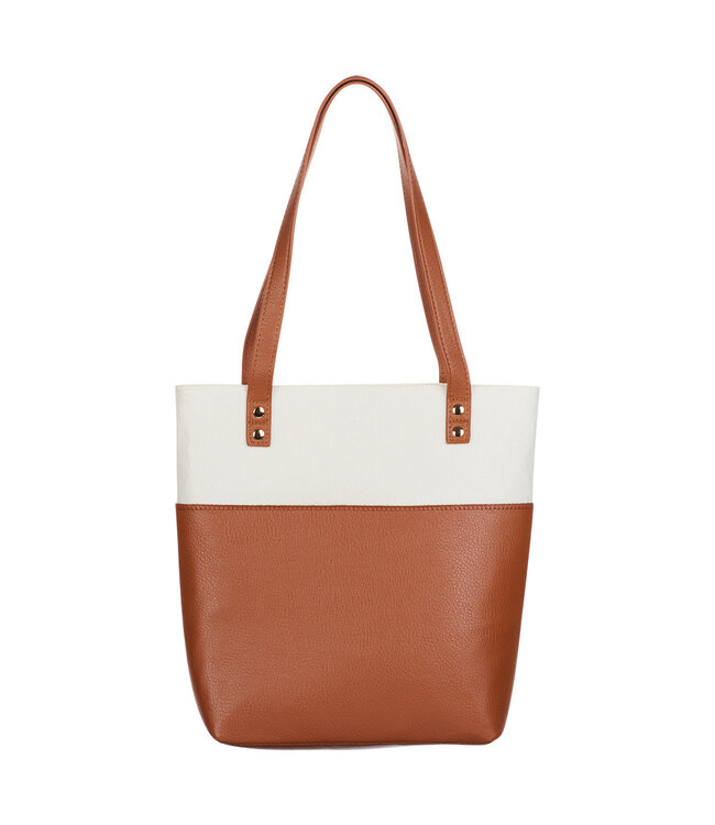 Strength & Dignity Two-tone Toffee and Cream Felt Fashion Bible Tote Bag - Proverbs 31:25 時尚聖經手提袋 - 箴言 31:25