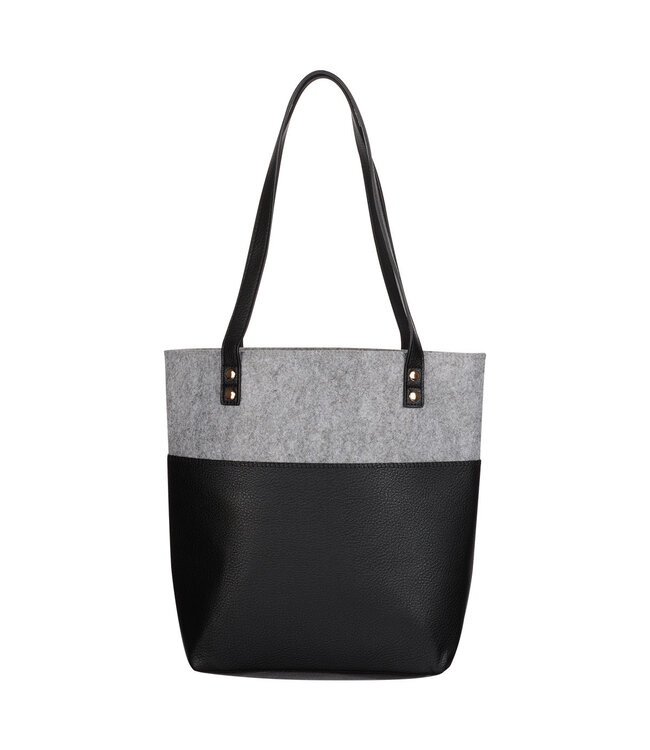 Love Never Fails Two-tone Black and Heather Gray Felt Fashion Bible Tote Bag - 1 Corinthians 13:8 | 兩色黑灰毛氈時尚聖經手提袋 - 哥林多前書 13:8