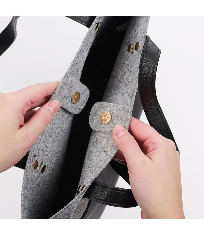 Love Never Fails Two-tone Black and Heather Gray Felt Fashion Bible Tote Bag - 1 Corinthians 13:8 | 兩色黑灰毛氈時尚聖經手提袋 - 哥林多前書 13:8