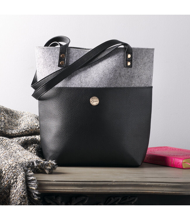 Love Never Fails Two-tone Black and Heather Gray Felt Fashion Bible Tote Bag - 1 Corinthians 13:8 | 兩色黑灰毛氈時尚聖經手提袋 - 哥林多前書 13:8