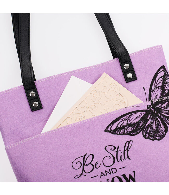 Be Still and Know Purple Butterfly Fashion Felt Bible Tote Bag - Psalm 46:10 | 淡紫色蝴蝶時尚毛氈聖經手提袋 - 詩篇46:10