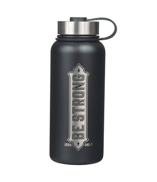 Christian Art Gifts Be Strong Black Stainless Steel Water Bottle - Joshua 1:9 | 黑色不銹鋼保溫瓶 - 約書亞記 1:9