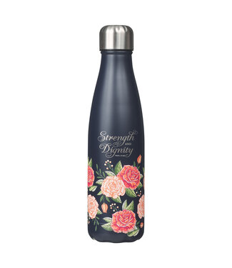 Christian Art Gifts Strength and Dignity Pink Rose Stainless Steel Water Bottle - Proverbs 31:25 | 不鏽鋼保溫瓶 - 箴言 31:25