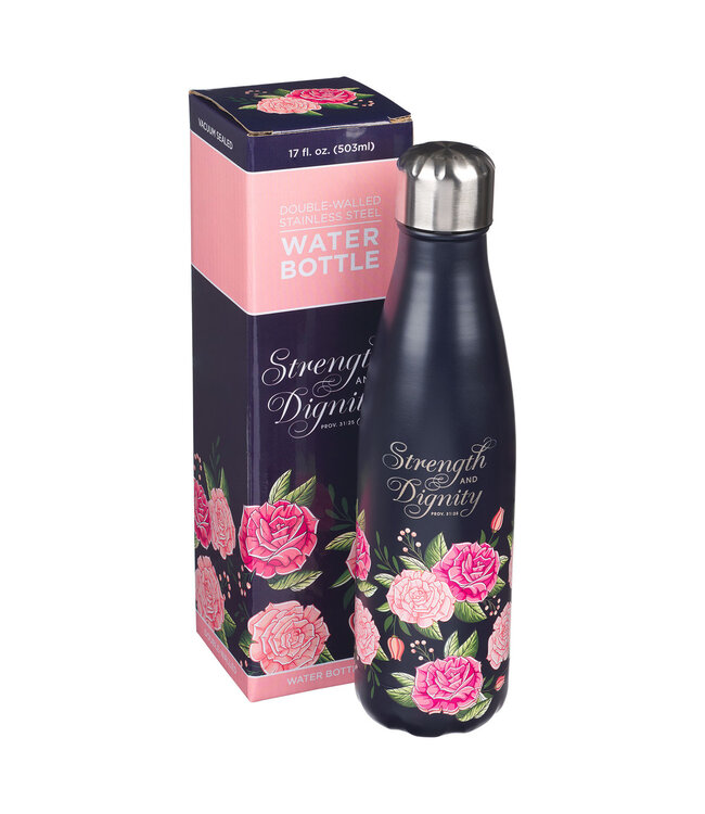 Strength and Dignity Pink Rose Stainless Steel Water Bottle - Proverbs 31:25 | 不鏽鋼保溫瓶 - 箴言 31:25