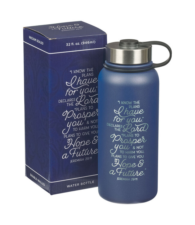 I Know the Plan Blue Stainless Steel Water Bottle - Jeremiah 29:11