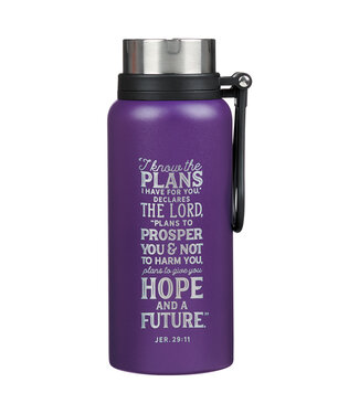 Christian Art Gifts I Know the Plans Purple Stainless Steel Water Bottle - Jeremiah 29:11 | 紫色不鏽鋼保溫瓶 - 耶利米書 29:11