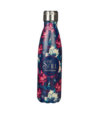 Christian Art Gifts Be Still Vintage Floral Stainless Steel Water Bottle – Psalm 46:10