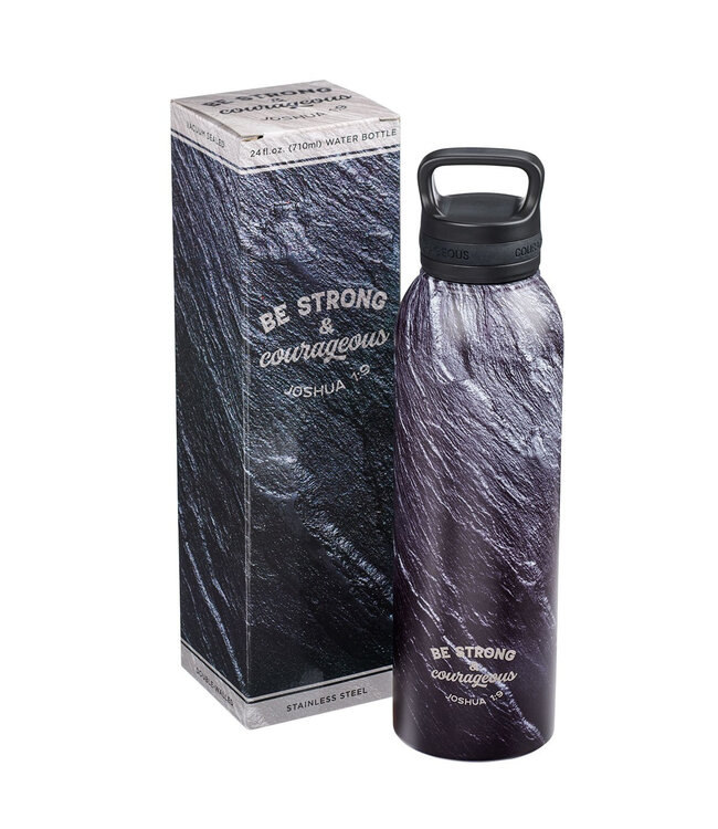 Strong & Courageous Black Stone - Stainless Steel Water Bottle - Joshua 1:9 | 黑石紋不鏽鋼保溫瓶 - 約書亞記 1:9