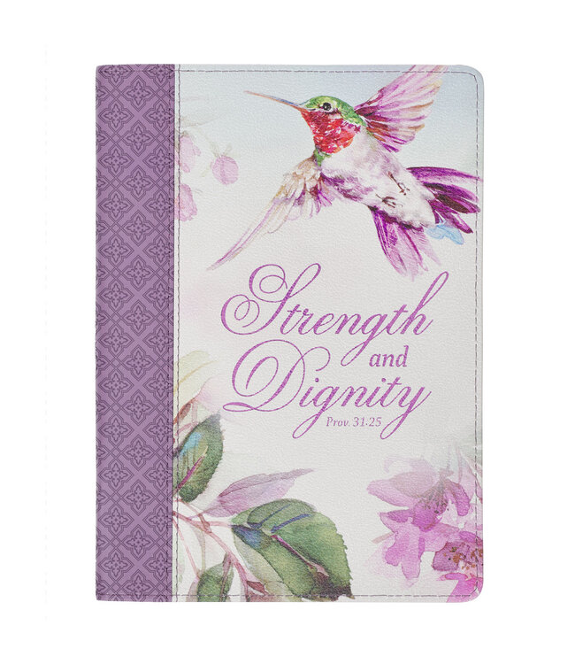 Strength & Dignity Hummingbird Purple Faux Leather Classic Journal with Zipper Closure - Proverbs 31:25 | 蜂鳥紫色仿皮經典拉鍊筆記本 - 箴言 31:25