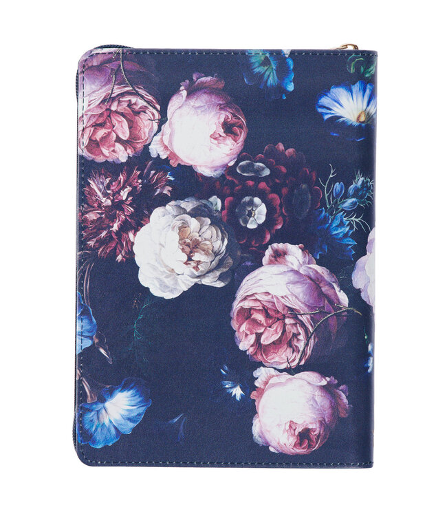 Be Still and Know Midnight Blue Floral Faux Leather Classic Journal with Zipper Closure - Psalm 46:10 | 仿皮拉鍊封口日記本