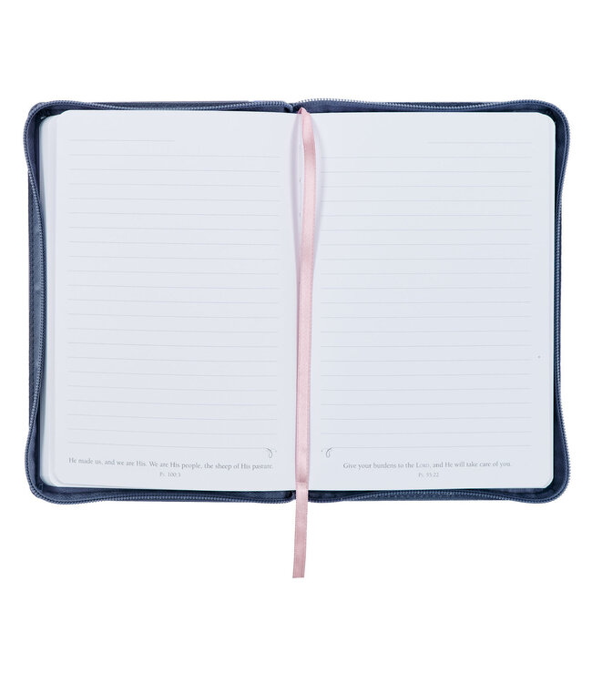 Be Still and Know Midnight Blue Floral Faux Leather Classic Journal with Zipper Closure - Psalm 46:10 | 仿皮拉鍊封口日記本