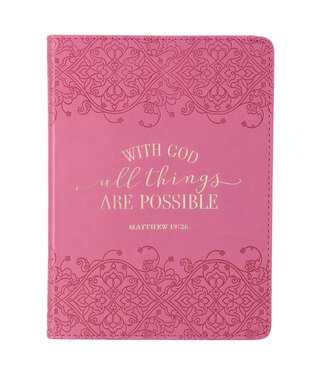 Christian Art Gifts With God All Things Are Possible Pink Handy-Sized Faux Leather Journal | 粉紅色手提仿皮筆記本