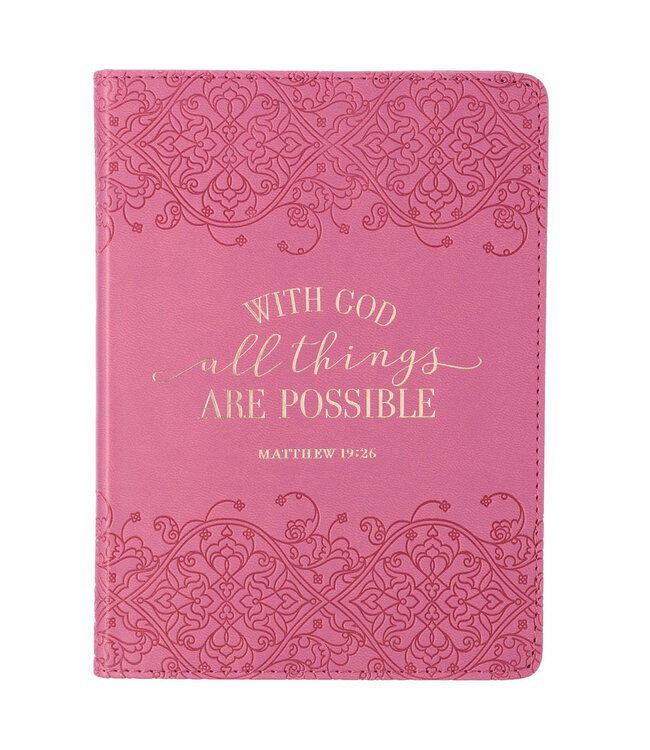 With God All Things Are Possible Pink Handy-Sized Faux Leather Journal | 粉紅色手提仿皮筆記本