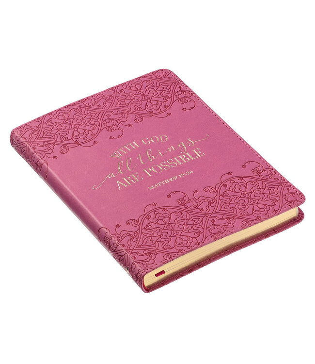 With God All Things Are Possible Pink Handy-Sized Faux Leather Journal | 粉紅色手提仿皮筆記本