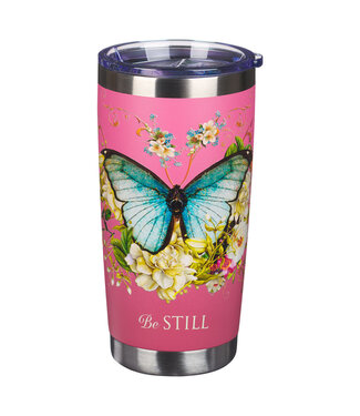 Christian Art Gifts Pink Be Still Butterfly Stainless Steel Travel Tumbler - Psalm 46:10 粉紅色蝴蝶不銹鋼旅行保溫杯 - 詩篇 46:10