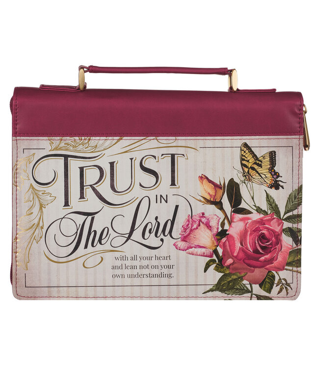 Trust in the LORD Floral Pomegranate Red Faux Leather Fashion Bible Cover - Proverbs 3:5 時尚仿皮聖經套