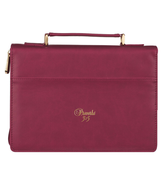 Trust in the LORD Floral Pomegranate Red Faux Leather Fashion Bible Cover - Proverbs 3:5 時尚仿皮聖經套