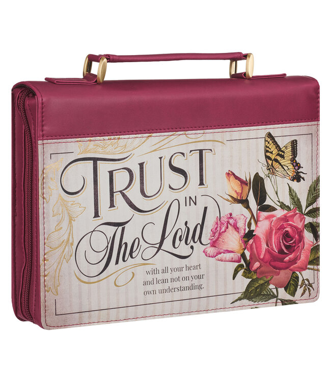 Trust in the LORD Floral Pomegranate Red Faux Leather Fashion Bible Cover - Proverbs 3:5 時尚仿皮聖經套